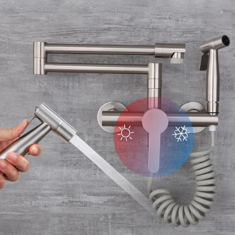 Foldable Kitchen Faucets with Double Joint Swing Arms Pot Filler Faucet Retractable Spout Bidet Sprayer Laundry Sink Mixer Tap