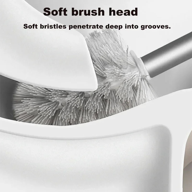 Wall-mounted Toilet Brush Punch-free Space Aluminum Toilet Brush No Dead Angle Toilet Brush Bathroom Cleaning Tool