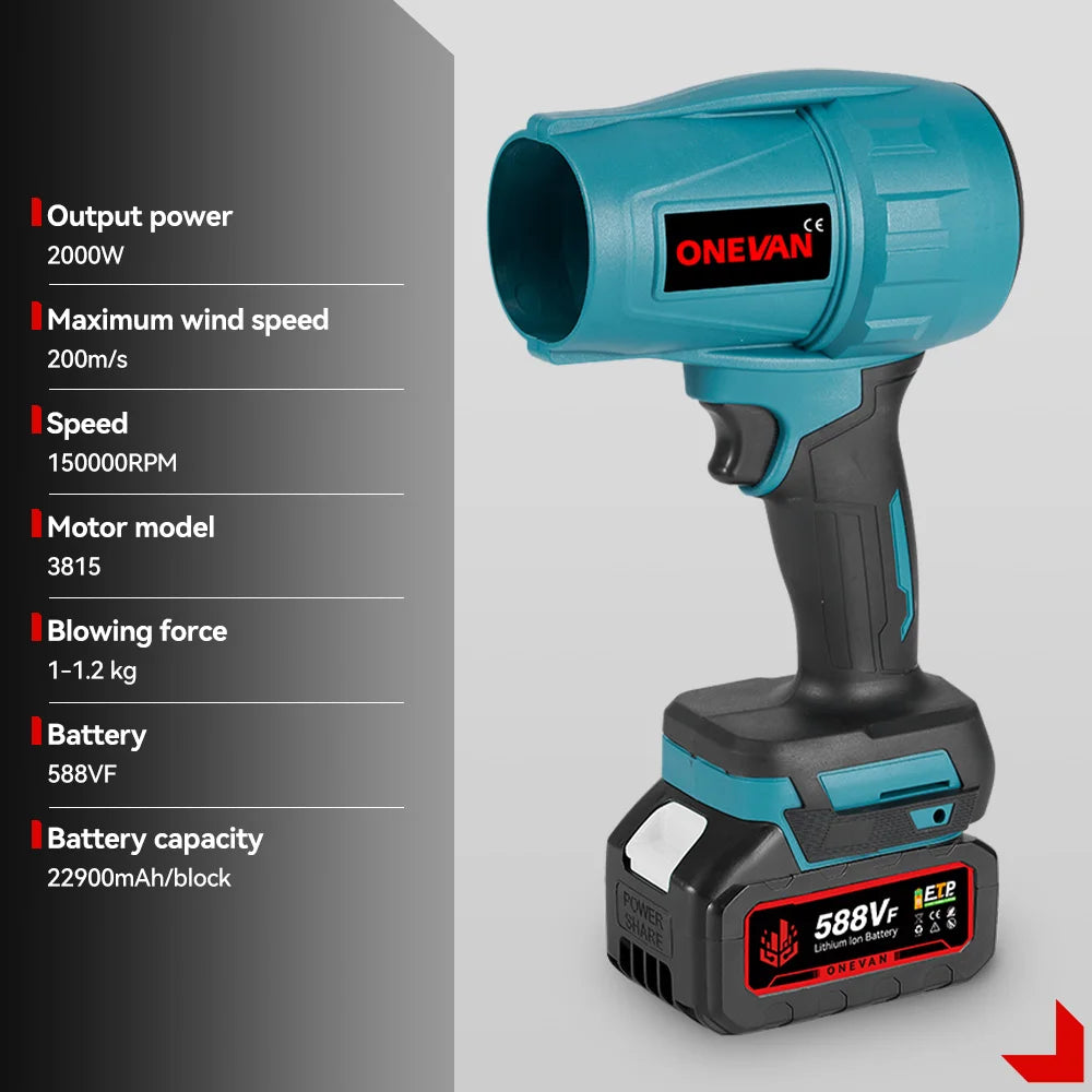 Brushless 200M/S Electric Brushless Turbo Blower 2000W Electric Air Blower Rechargeable Power Tool for Makita 18V Battery Pin
