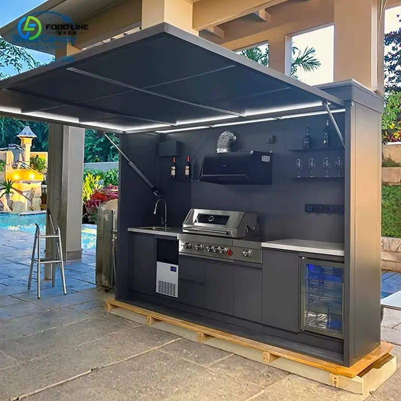 Customized Camping Outdoor Kitchen Set Multifunctional BBQ Island Cabinet With Sink For Backyard Garden Use