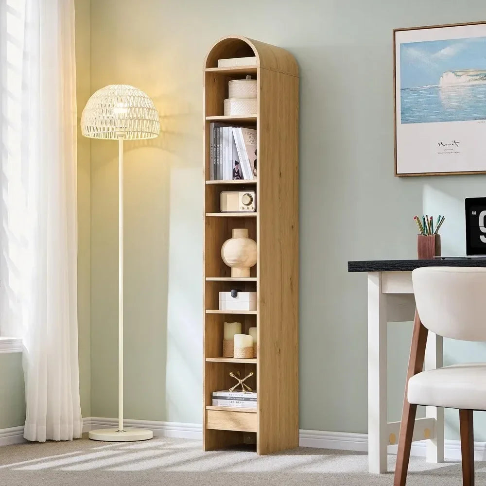 67" Tall Arched Bathroom Storage Cabinet,Modern Farmhouse Storage Cabinet with Adjustable Shelves,Wood Freestanding Cabinet