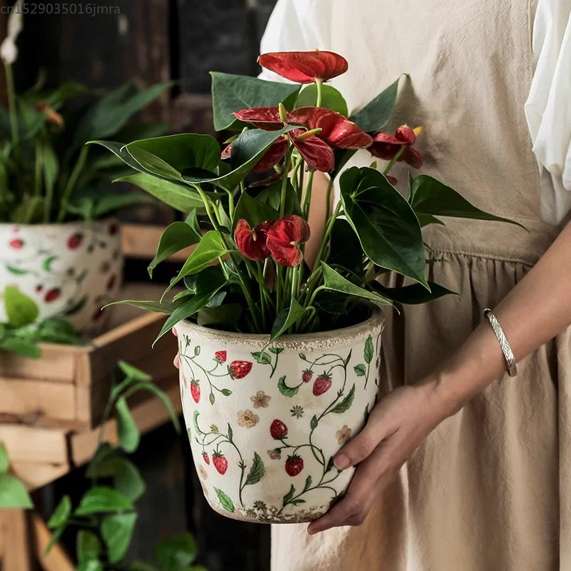 Vintage Ceramic Succulent Flowerpot Planters for Indoor Plants Creative Countryside Style Plant Pot Living Room Decoration