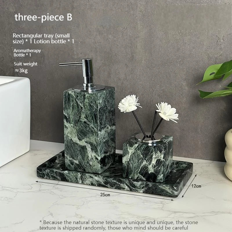 Luxury Marble Bath Set: Shampoo Bottles, Tray & Canister Organizer, Natural Stone Accessories for Home & Hotel Bathroom Decor