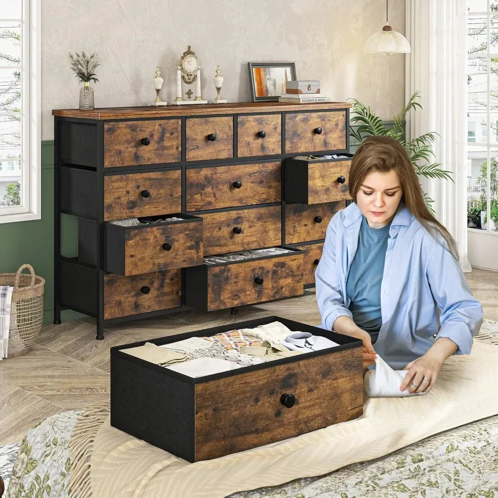 Dresser for Bedroom with 13 Drawers Dresser Bedroom Long Dressers & Chest of Drawers Large Storage Fabric Dresser