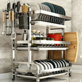 2-3 layer stainless steel kitchen storage rack for dishes and bowls - used for storing cutlery, plates and bowls.