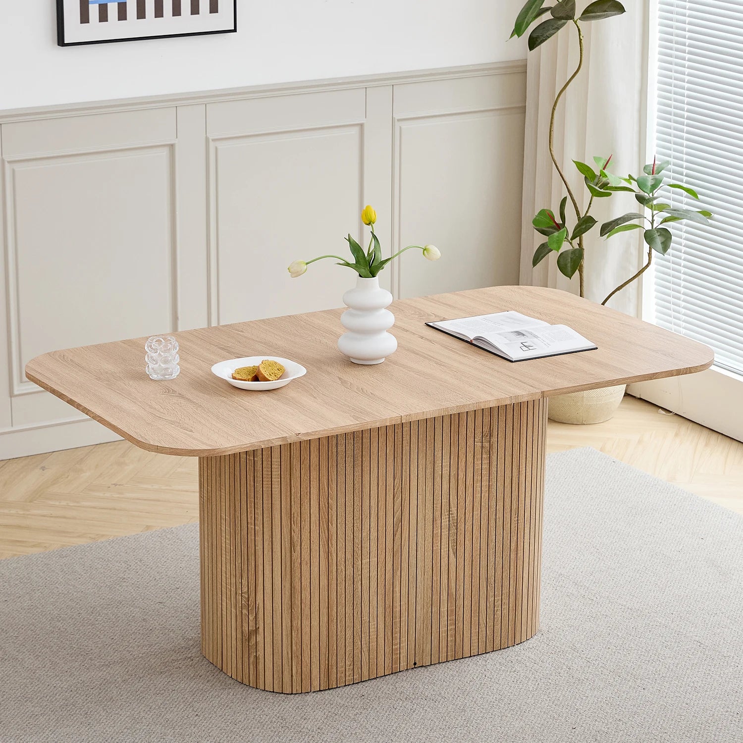 Modern Simple Solid Wood Rectangular Dining Table, Living Room Reading and Leisure Dining Table, for 4-6 People