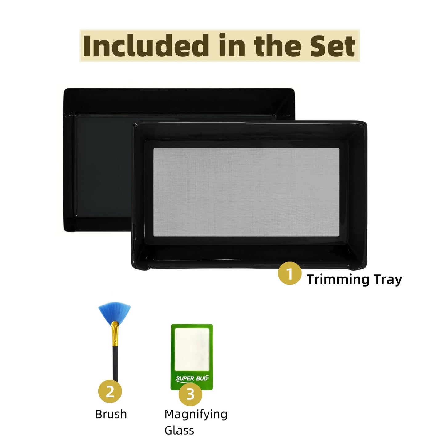 2-in-1 Trimming Tray Harvest Trim Bin Set for Buds Herb Flower Trimming Scissors 150 Micron Fine Mesh Dry Sift Pollen Screen