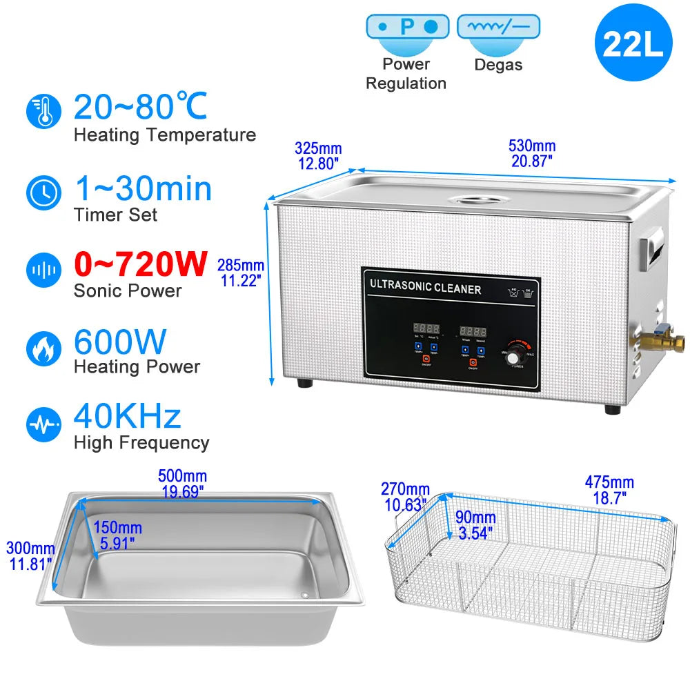 Ultrasonic Cleaner 1L 2L 3L 6L 10L 22L 30L Ultrasonic Bath EU UK Plug Portable Heated 600W Cleaning Washing Ultrasound Machine