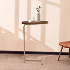 C Shaped End Table Side Table Small Gold Sofa Table Couch Snack Table Unique Almond Tabletop Home Decor 18x12inch