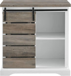 Willa Modern Farmhouse Sliding Single Slat Door Storage Console, 32 Inch, White And Grey Wash