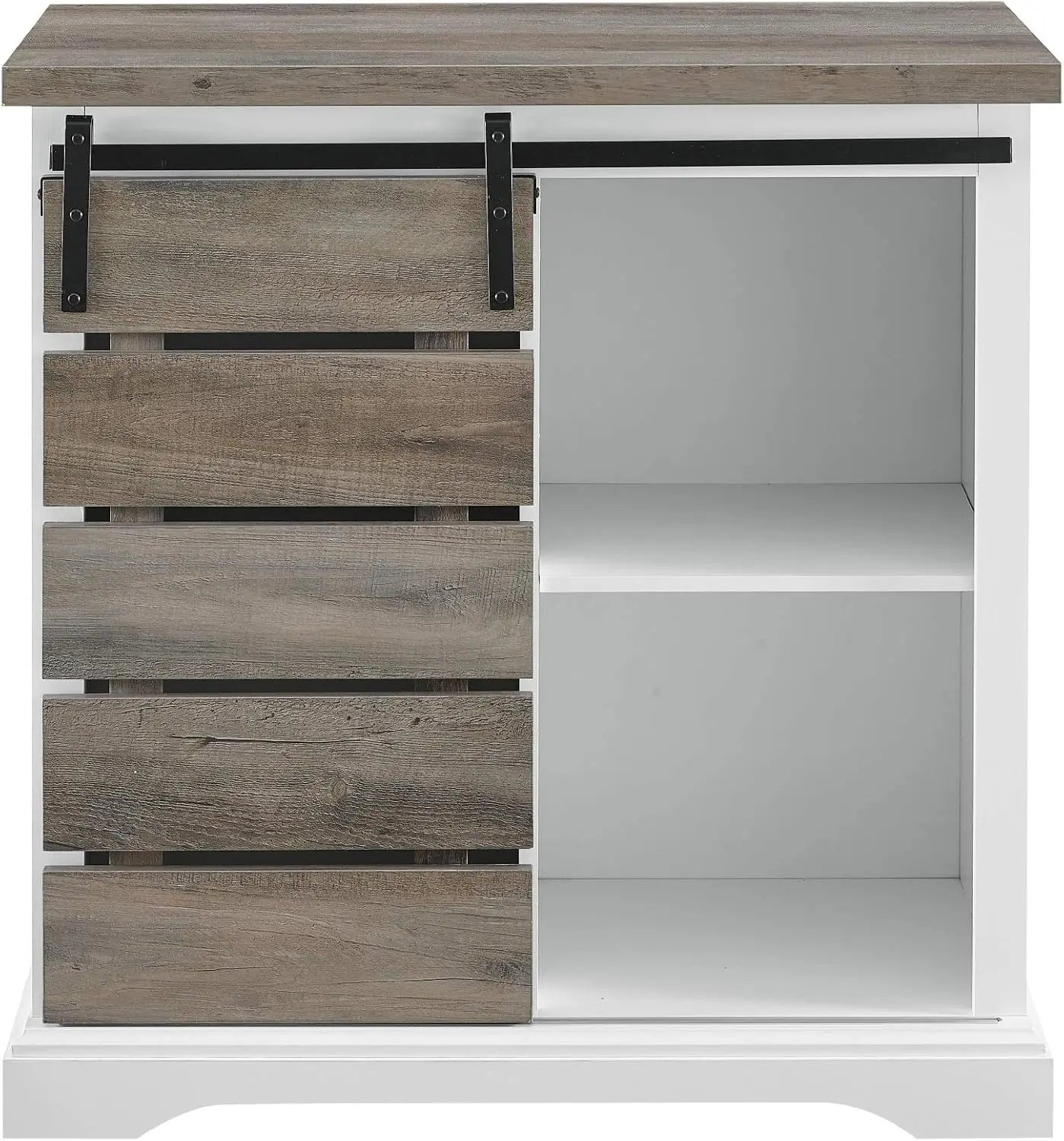 Willa Modern Farmhouse Sliding Single Slat Door Storage Console, 32 Inch, White And Grey Wash