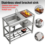 Stainless Steel Sink Kitchen Household Thickened Single Trough with Bracket Wash Basin Sink with Platform Easy Landing