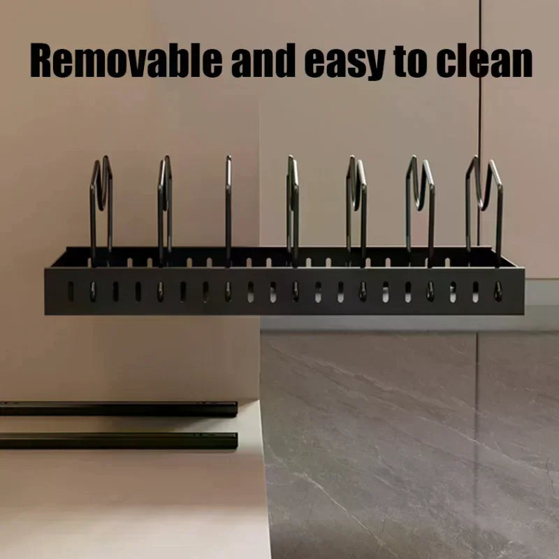 Pots And Pans Organizer Under Cabinet Sliding Pot Lid Storage Holder Kitchen Adjustable Slide Out Dish Pan Storage Rack Shelf