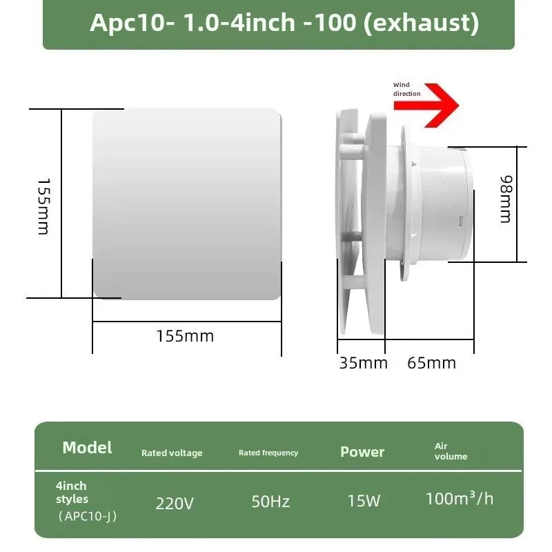 4/6 inch 220V Home Bathroom Kitchen Bedroom Toilet Low Noise Ventilato