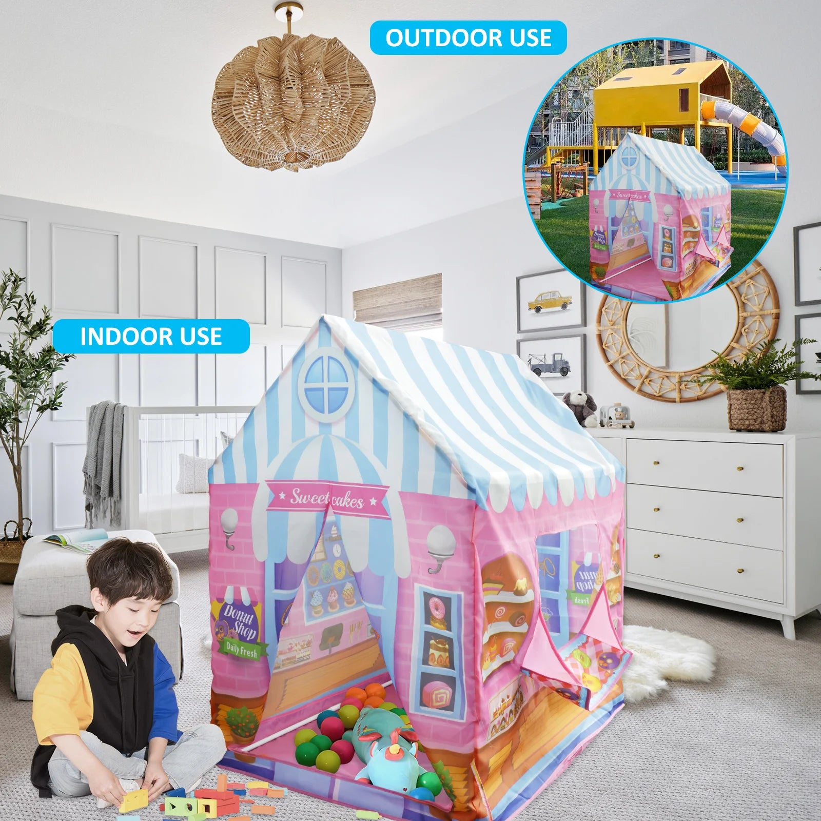 Kids Playhouse Polyester Large Size Playhouse Tent Colorful Cute Foldable Castle Play Tent for Boys Girls Indoor Outdoor Game
