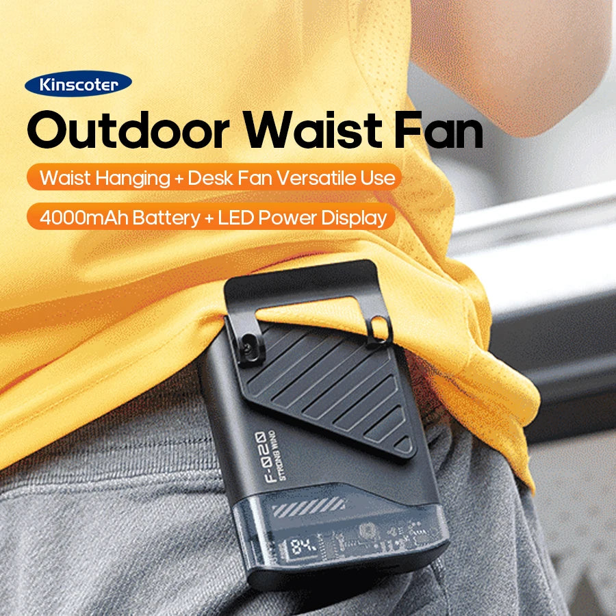 Kinscoter Newest Outdoor 4000mAh Mini Fan Portable Wearable Waist Clip