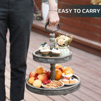 Two Tier Tray Distressed Wood 2 Tiered Serving Tray Farmhouse, Decorative Wooden Rustic Cake Stand For Kitchen Counter Table,