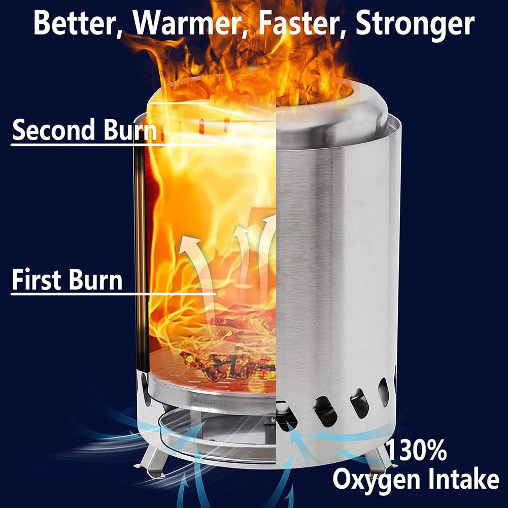 Mini Smokeless Stove Stainless Steel Burner Heater Tabletop Fire Pit Wood Burning Or Pellet Fueled Stove for Outdoor Camping BBQ