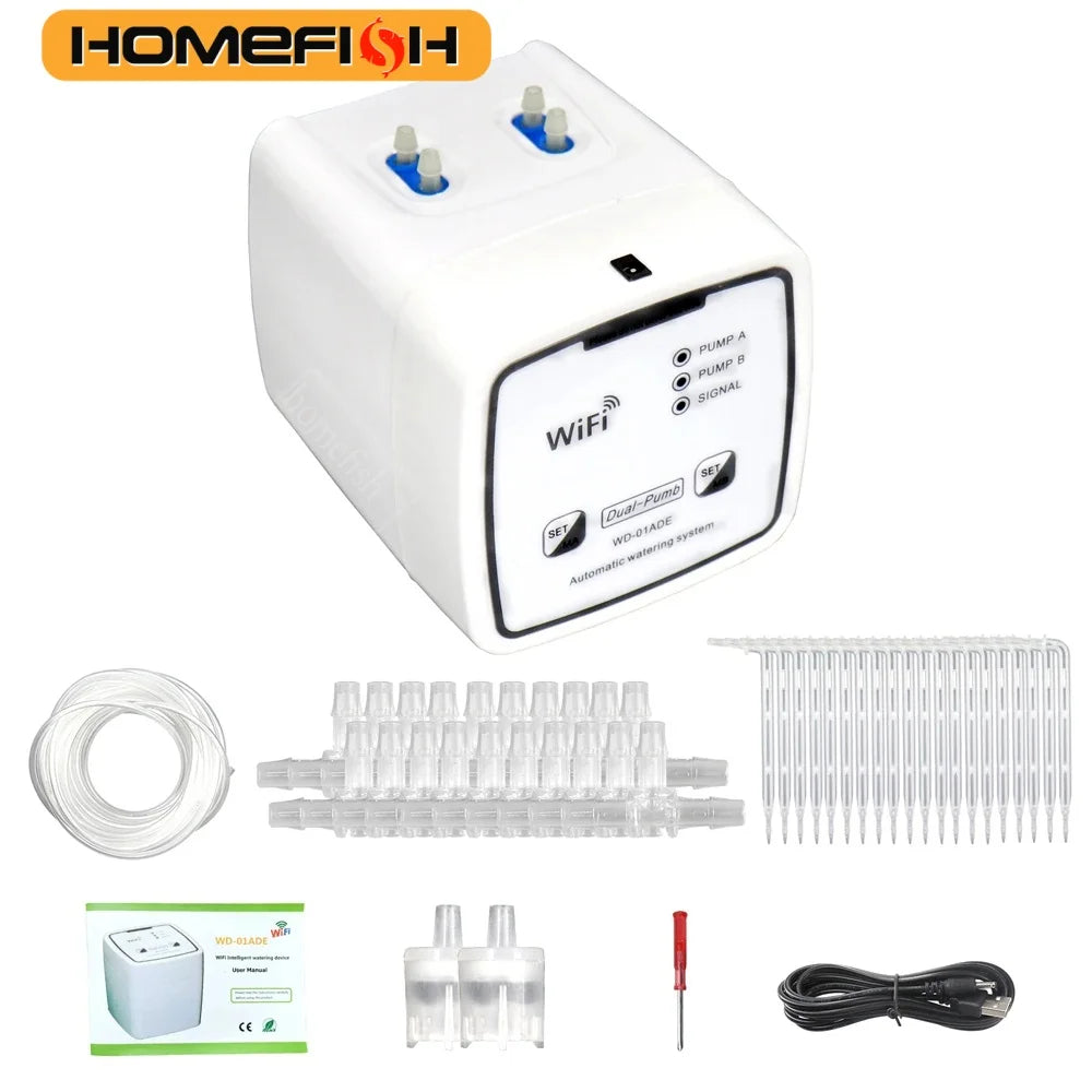 WIFI Intelligent Watering Device Double Pump Timed Automatic Drip Irrigation System Remote APPController for Garden Plant Flower