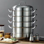 304 Thickened Stainless Steel Steamer, 32cm 5-Layer Stackable Universal Cooking Pot with Lid for Induction and Gas Cooker