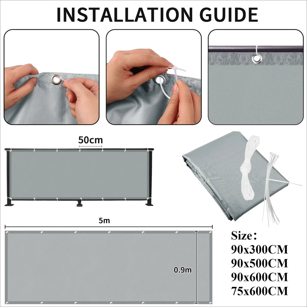 Balcony Privacy Shade Cloth Waterproof Fence Sunshade Netting 95% UV Protection for Garden Shelter Deck Porch Railing Pool Decor