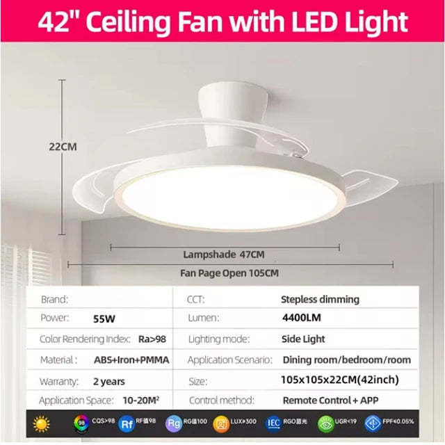 Intelligent Invisible Ceiling Fan Lamps Bedroom Study Living Room Ligh