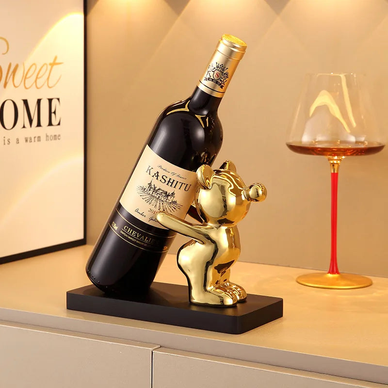 Ceramic Teddy Bear Red Wine Rack Statue Luxurious High-end Living Room Home Decor Dining Area TV Cabinet Wine Cabinet Decoration