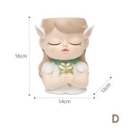 7 inch Cute Angel Girl Face Planter Pot with Drainage Hole, Resin Fairy Tale Planter Ornamental Statues for Home Office Decor