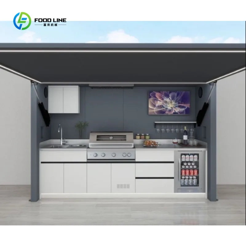 Outdoor Kitchen Premium Modern Built In Complete Portable Weatherproof Modules BBQ Island with Grill Complete Set Customized