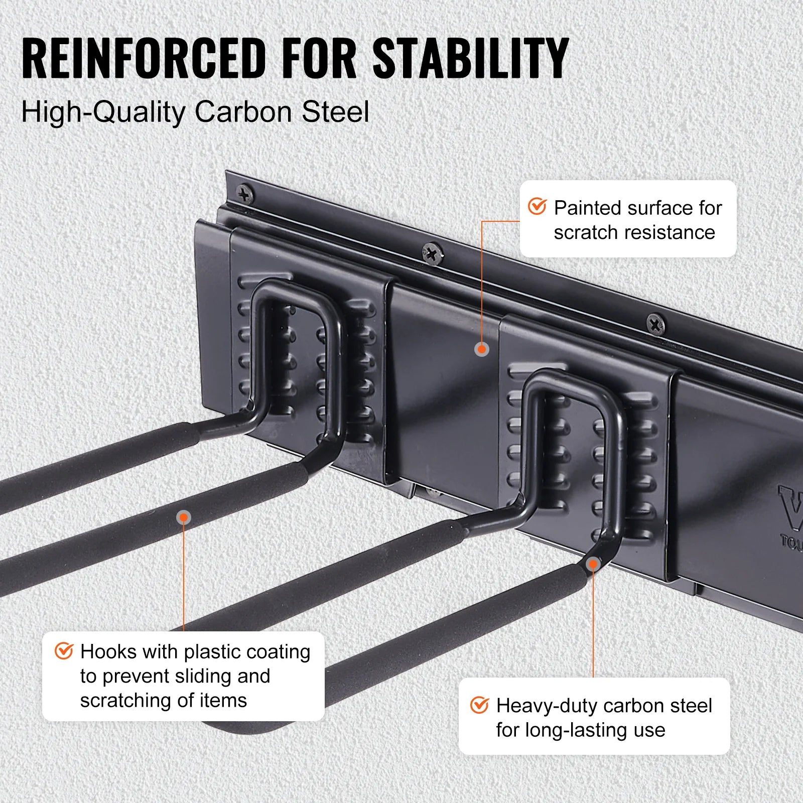 SucceBuy Garage Tool Organizer Wall Mount Yard Garden Heavy Duty Storage Rack W/ Adjustable Hook Rails for Shovels Trimmers Hose