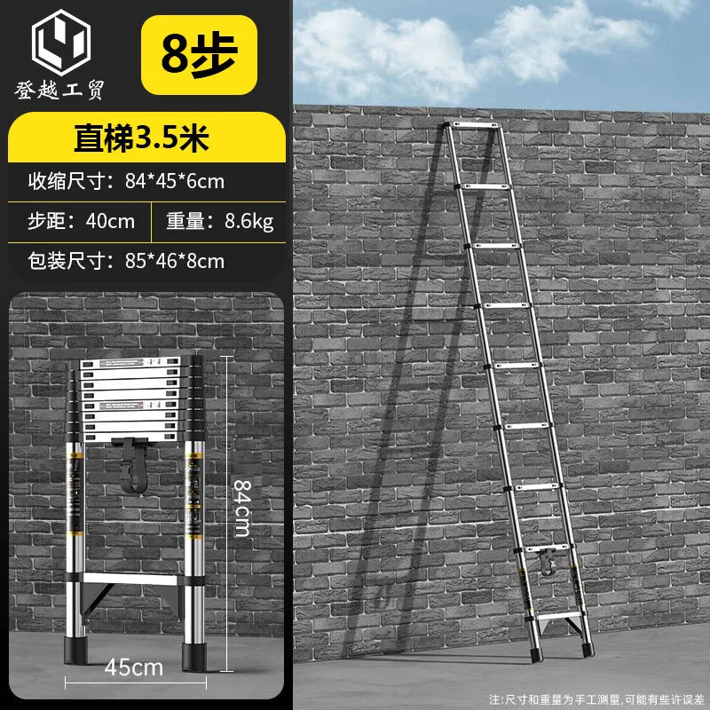 Telescopic ladder Multifunctional stainless steel herringbone walking ladder Folding lift straight ladder Thickened engineering