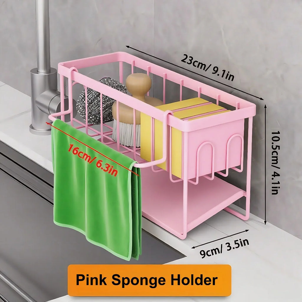 Kitchen Sink Caddy Sponge Holder, Self-Draining Sink Organizer for Soap Brush Scrubber Dishcloth Stopper, Kitchen Accessories