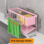 Kitchen Sink Caddy Sponge Holder, Self-Draining Sink Organizer for Soap Brush Scrubber Dishcloth Stopper, Kitchen Accessories