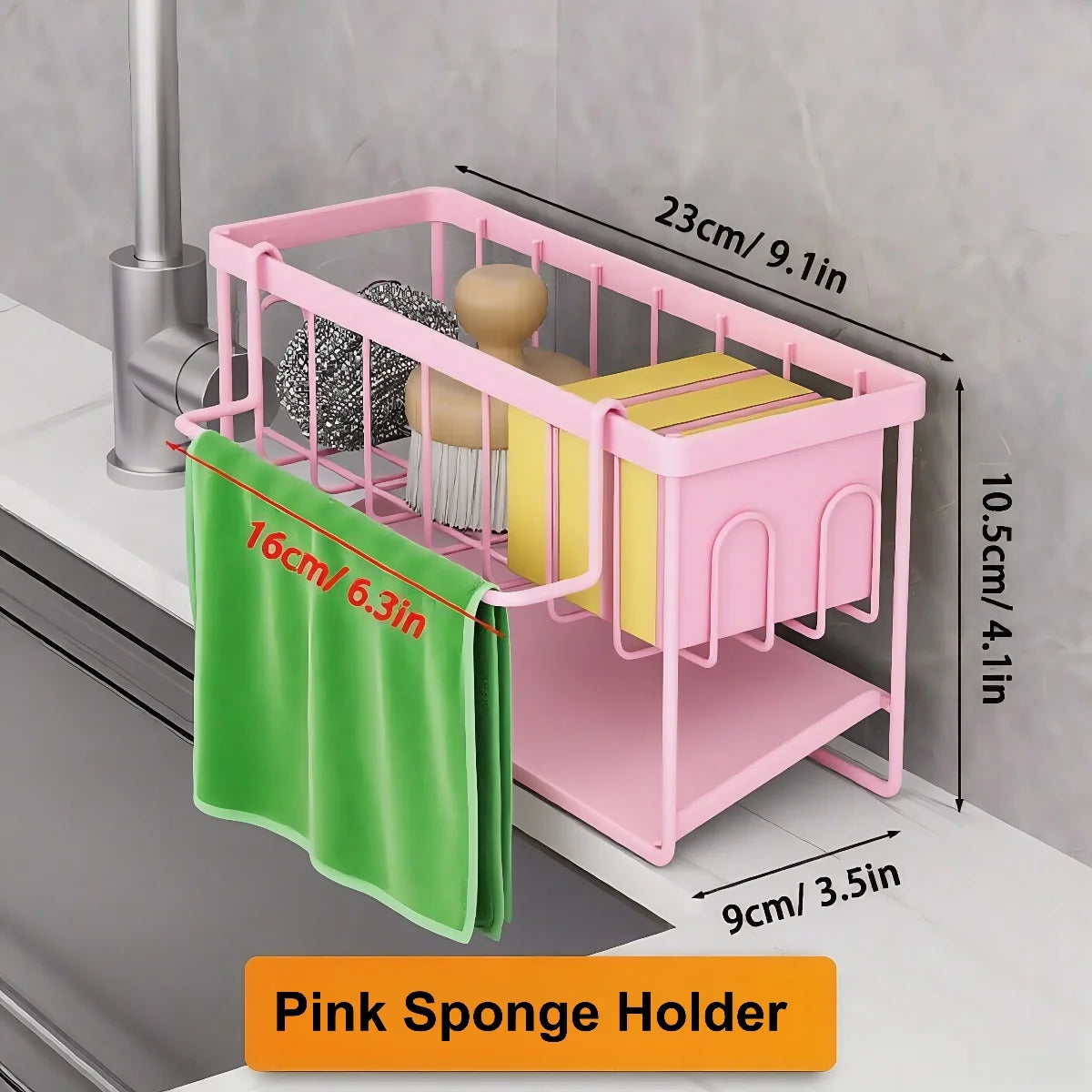 Kitchen Sink Caddy Sponge Holder, Self-Draining Sink Organizer for Soap Brush Scrubber Dishcloth Stopper, Kitchen Accessories