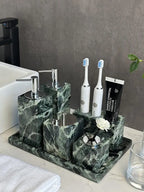 Luxury Marble Bath Set: Shampoo Bottles, Tray & Canister Organizer, Natural Stone Accessories for Home & Hotel Bathroom Decor