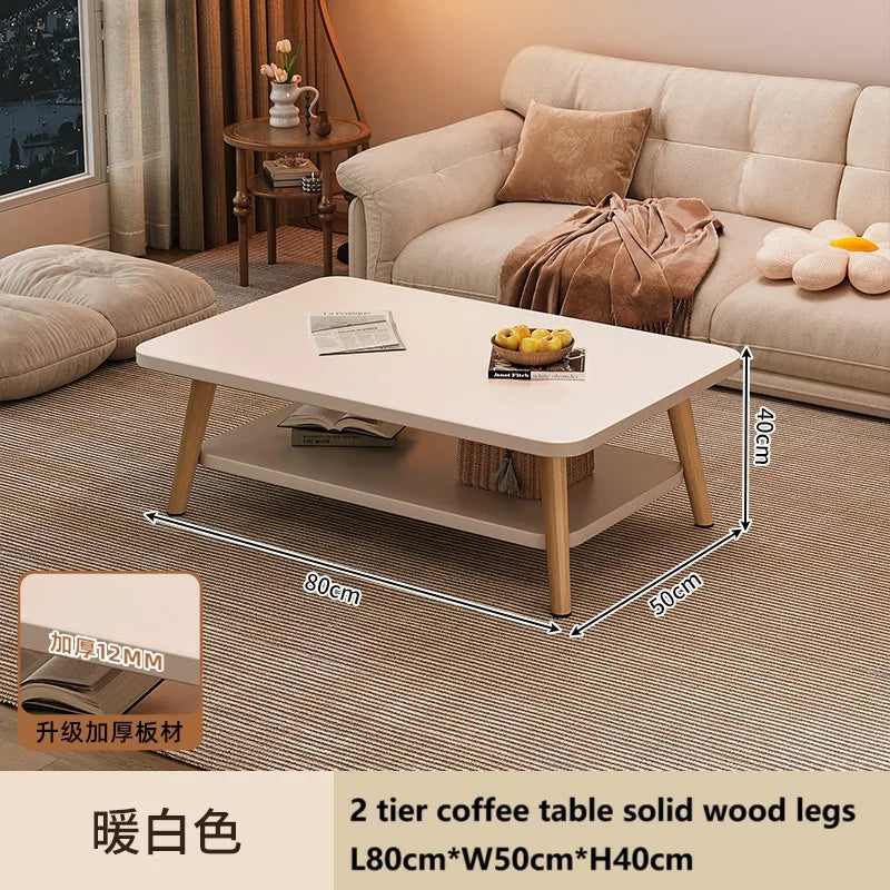 Formwell 80*50cm top 2 tier simple coffee table wood sofa table for Living Room easy assembling solid wood legs