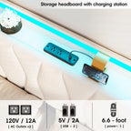 Vabches Lift Up Queen Bed Frame with Storage Headboard Upholstered Platform Bed Frame with Power Outlet&LED Lights No Box Spring