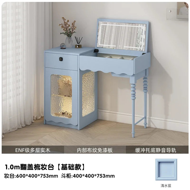 Simple Hairstyles Makeup Vanities Tables Mirror Flip Pink Light Bedroom Dressers Makeup Drawers Small Penteadeira Furniture Home