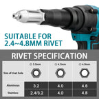 Gisam 720W Electric Brushless Rivet Gun Lithium Battery Cordless Riveting Nut Gun Automatic Rivet for Makita 18V Battery Pins