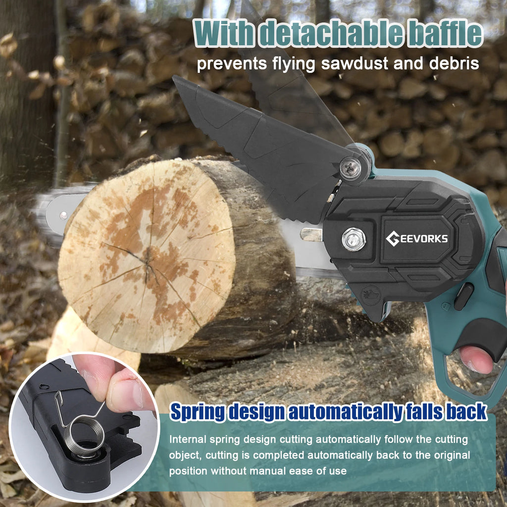 Geevorks 6 Inch Chain Saw Cordless Handheld Pruning Chainsaw Woodworking Electric Saw Cutting Power Tools