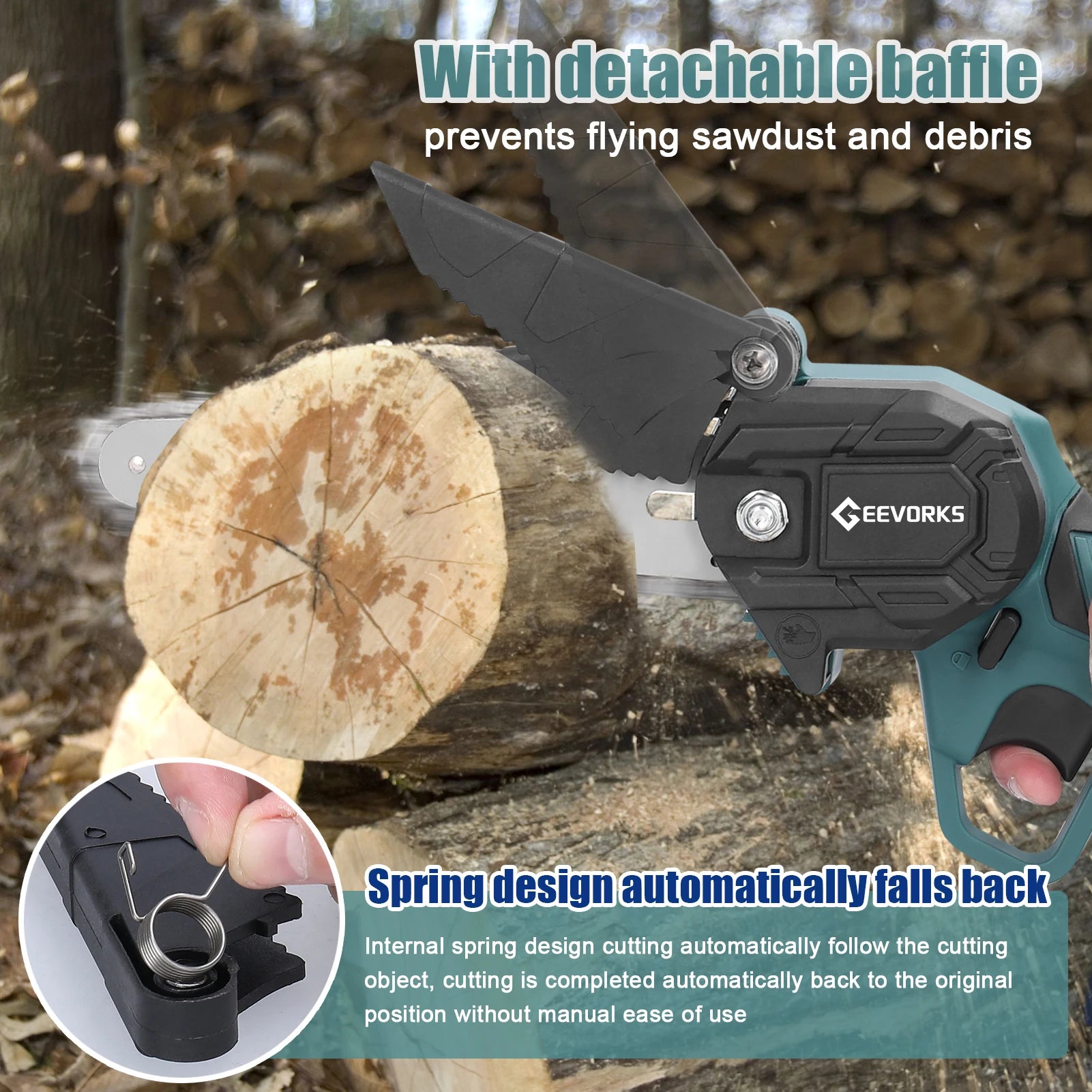 Geevorks 6 Inch Chain Saw Cordless Handheld Pruning Chainsaw Woodworking Electric Saw Cutting Power Tools