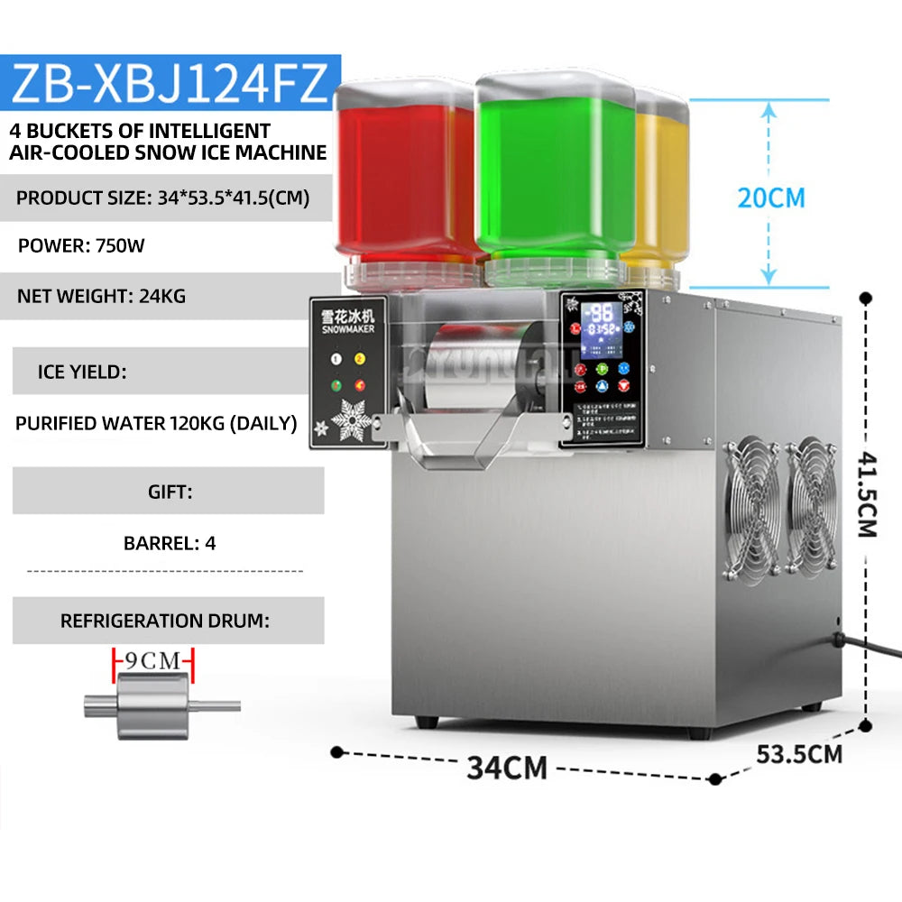 120KG/24H Korean Snowflake Ice Machine Small Snow Continuous Cooled Milk Mango Bingsu Shaver Smoothie Crusher 110V 220V