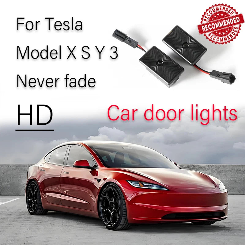 HD Glass Lens Car Door Light Laser Decor Projection Lamp Never Fade For Tesla Model 3 X S Y Car Accessories
