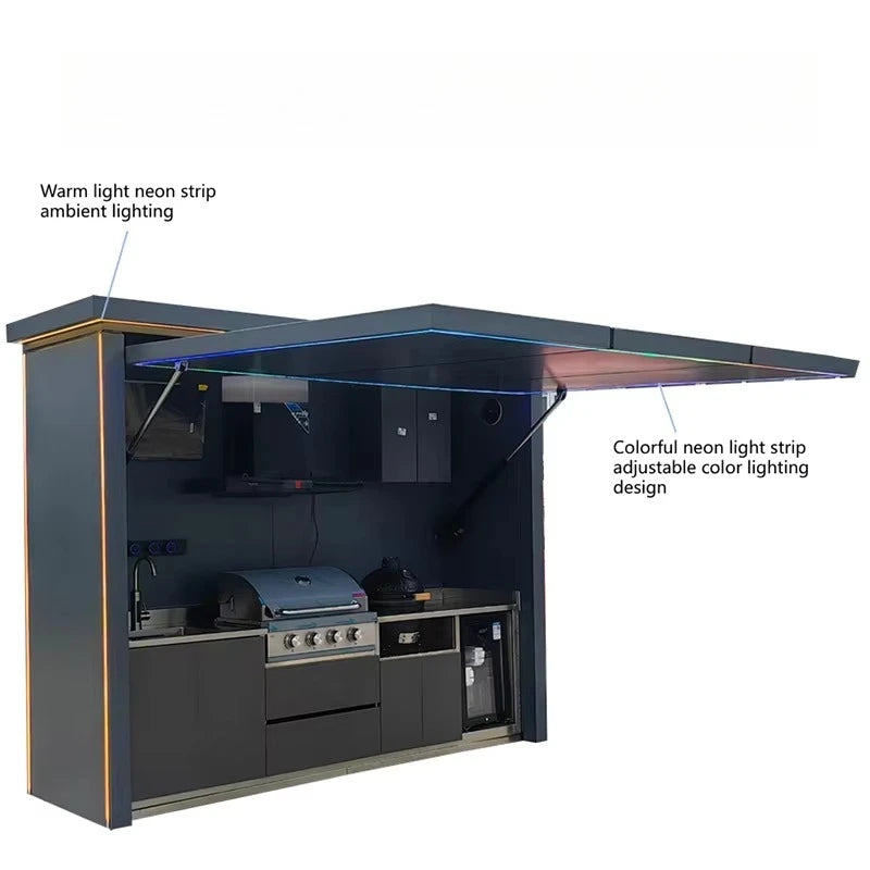 Customized Wholesale Outdoor Cooking Station Brushed Silver Intelligent BBQ Pod Full Kitchen Cabinets