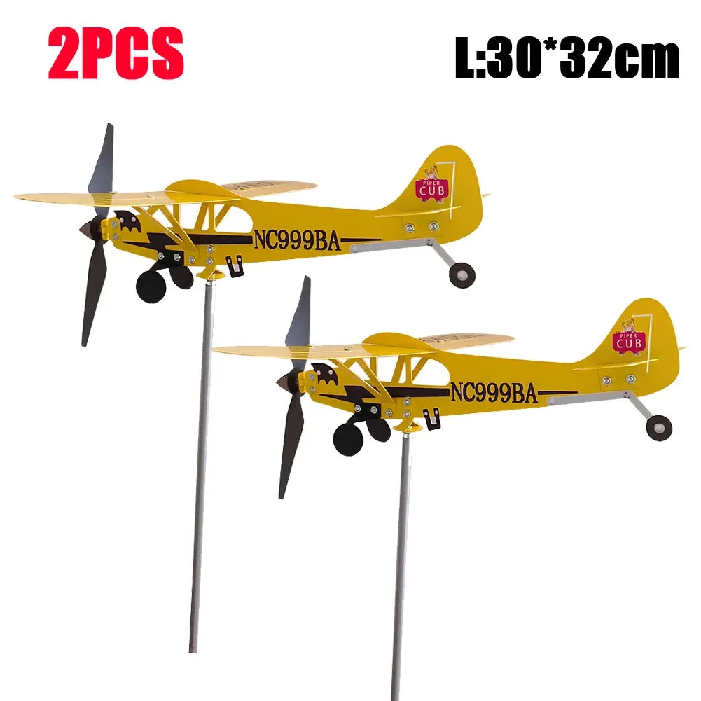 Airplane Weather Vane Piper J3 Cub Wind Spinner For Garden Durable Metal Windmill Aircraft Weather Vane Outdoor Garden Decor