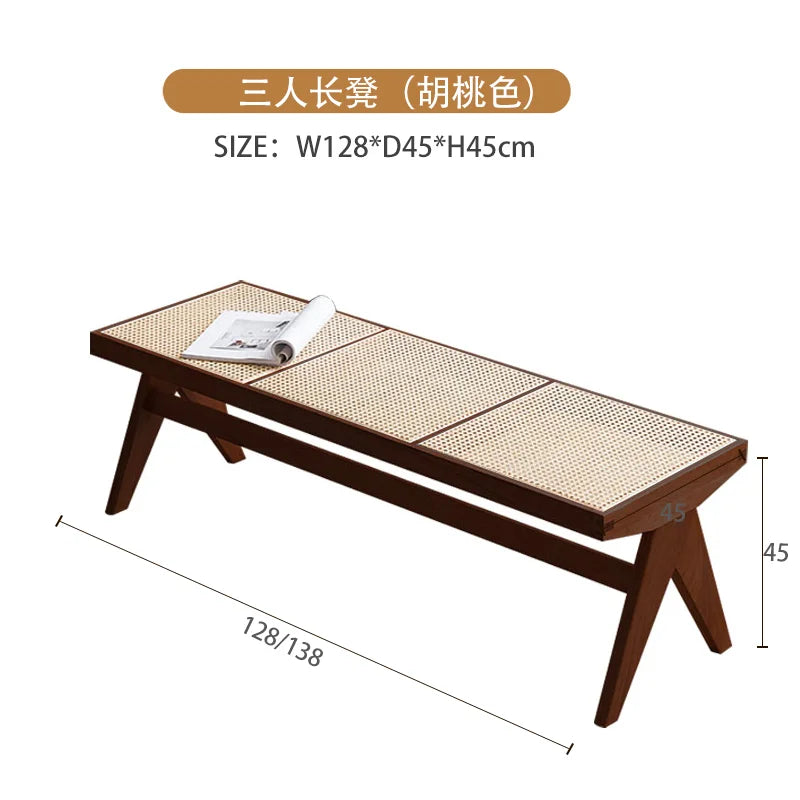 Handmade Rattan Bench with Wabi - Sabi Flair: Solid Wood, Multifunctional for Home & Shoe Storage