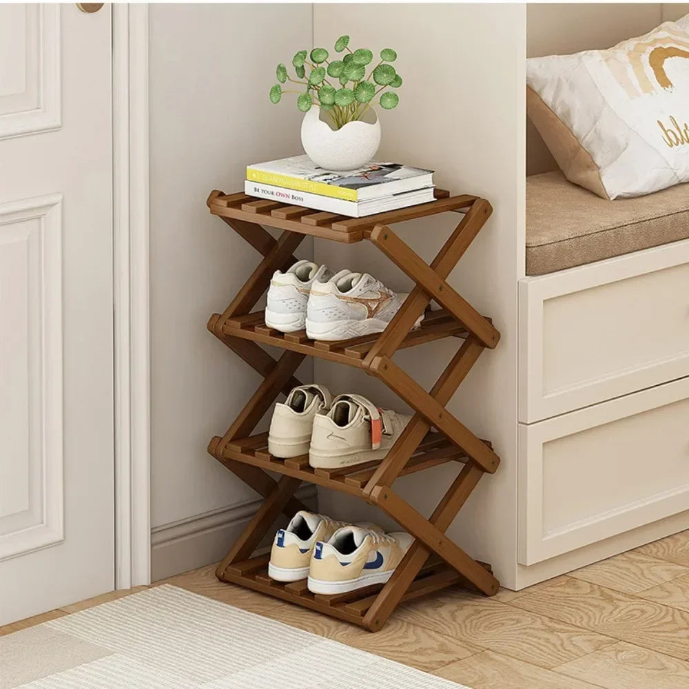 Multi Layer 5/6/7/8/9 Layer Simple Breathable Shoe Shelf Multifunctional Foldable Shoes Shelf Cabinet Simple Bamboo  Saves Space