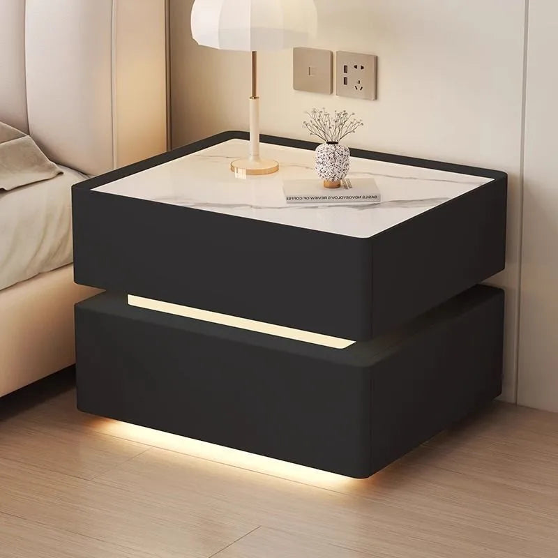 Creative 25-50cm Smart Bedside Table with Sensor Light Nordic Style Storage Cabinet Bedroom Nightstand with Wireless Charging