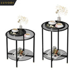 LUVODI Round Tempered Glass Coffee Table Living Room Sofa End Table with 2-tier Storage for Home, Office
