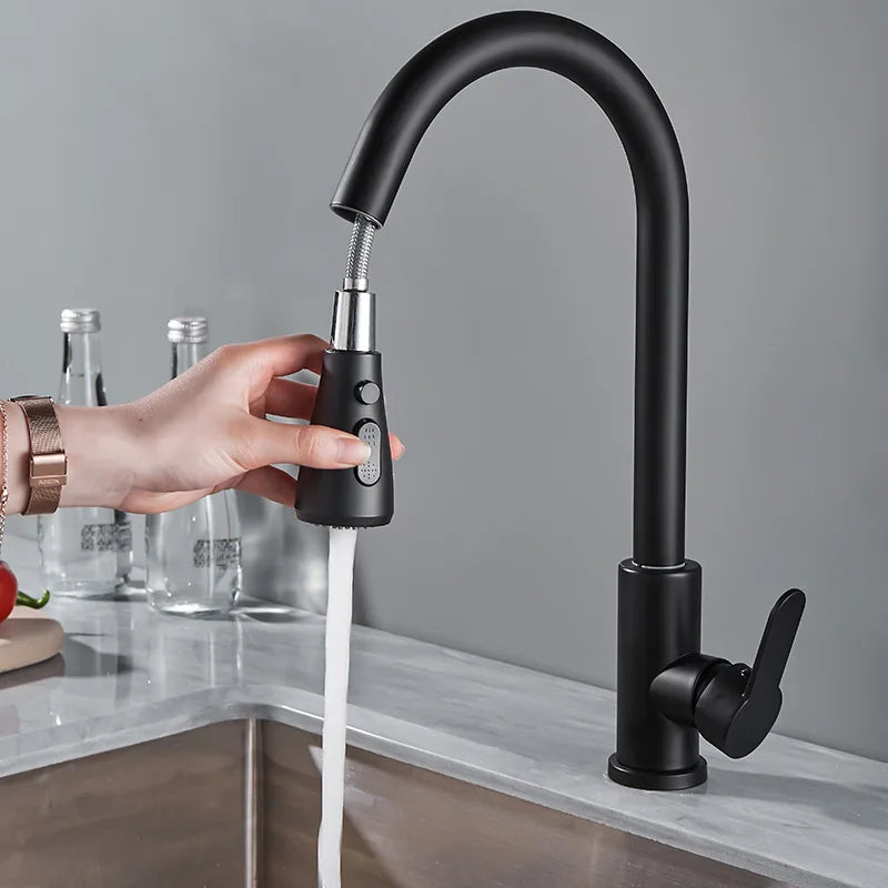 Kitchen Faucets 304 stainless steel Pull Out Kitchen Sink Water Tap Deck Mounted Mixer Stream Sprayer Head Hot Cold Taps